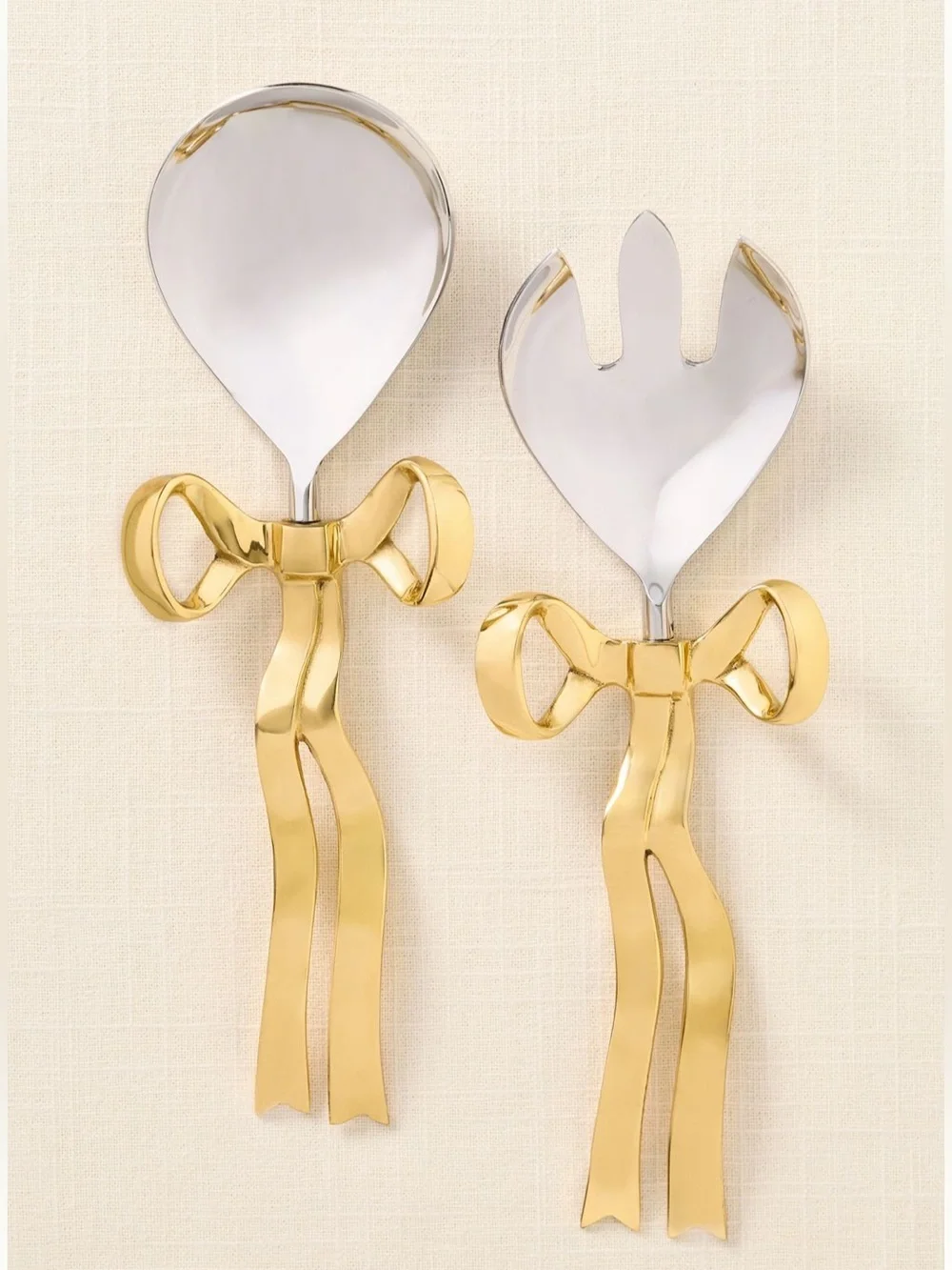 Anthropologie Benedita Stainless Steel Bow Serve Set Silver Gold NEW